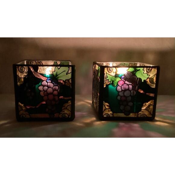Joan Baker Stained glass candle holder grapes 1 pair - Picture 3 of 4